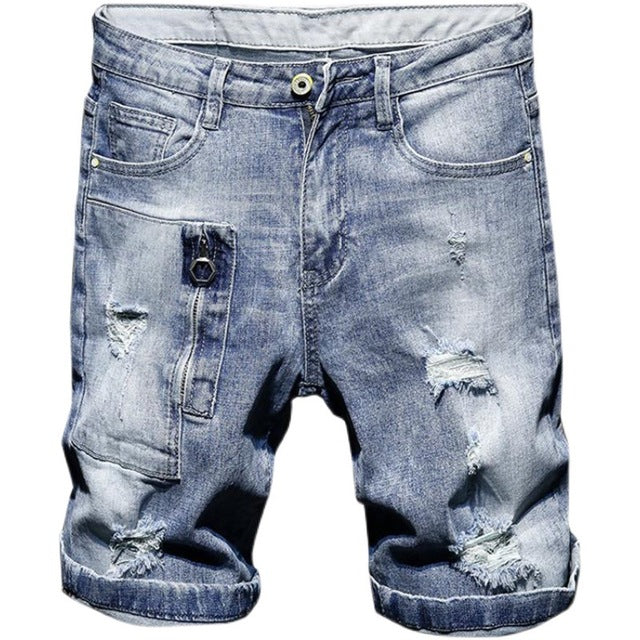 2021 Summer New Men's Ripped Denim Shorts Personality Fashion Casual Hip Hop Straight Loose Hole Short Jeans