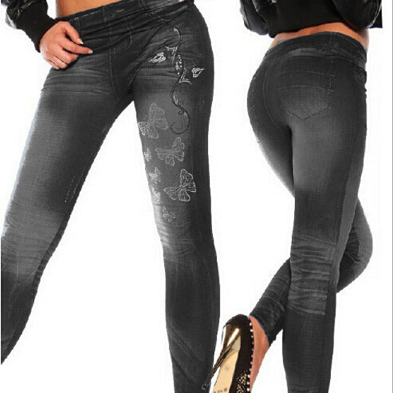 Classic Stretchy Slim Leggings Sexy Butterfly Print Pants Bottoms