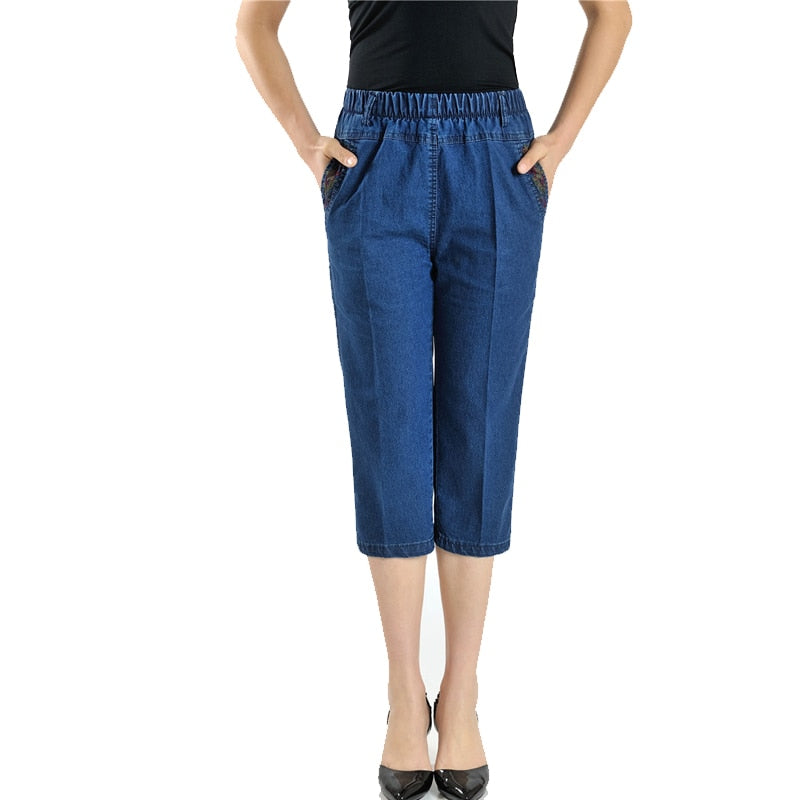 Mom Jeans Denim Trousers Womens Jeans Baggy High Waist Casual Embroidery