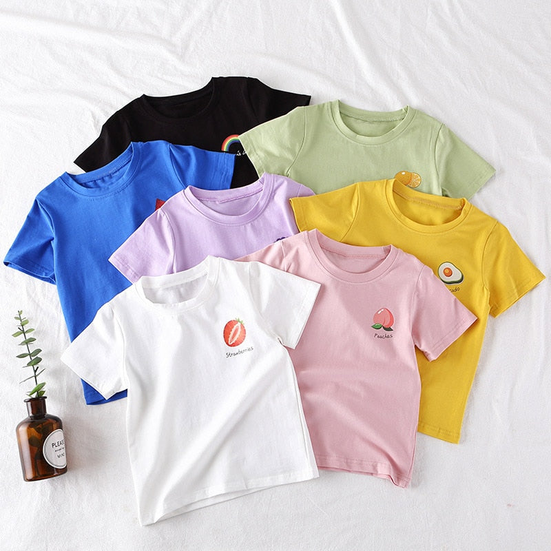 Menoea 2 7Y Baby Girl T-Shirt New Summer Cute Fruit Pattern Tops Girls Boys Tees Children Clothing 100% Cotton Outfit Clothes