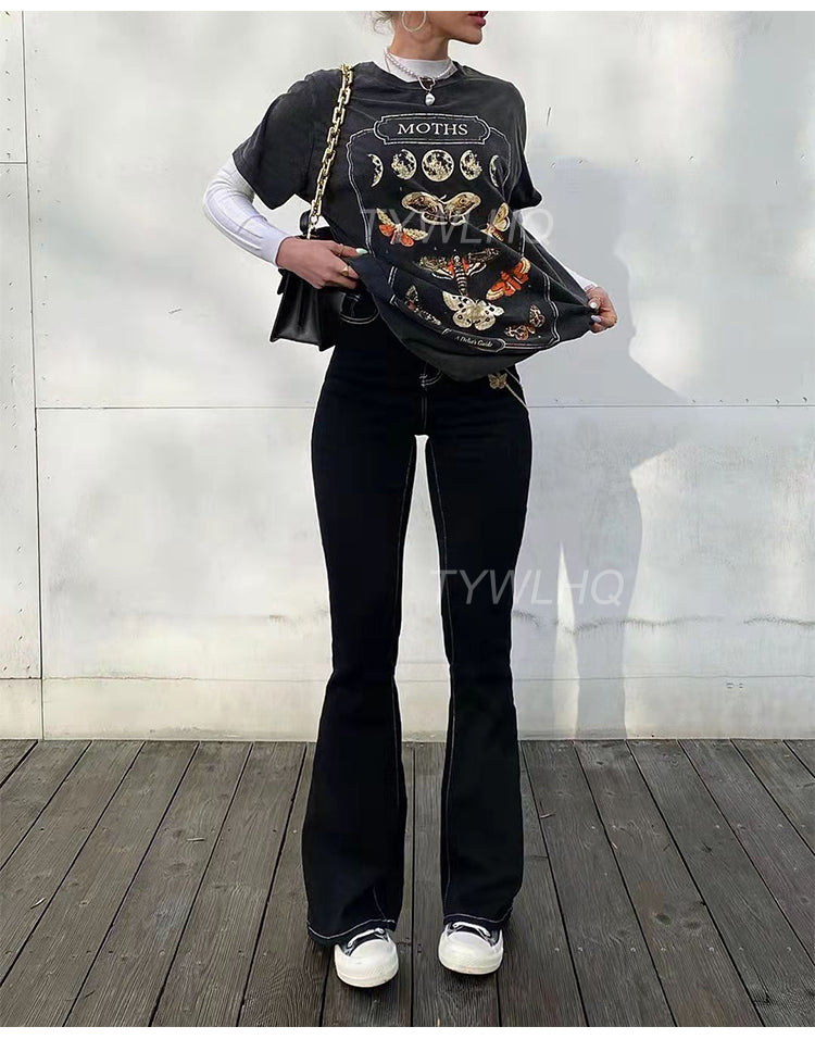 High Waisted stretchy Flared Jeans Women Vintage