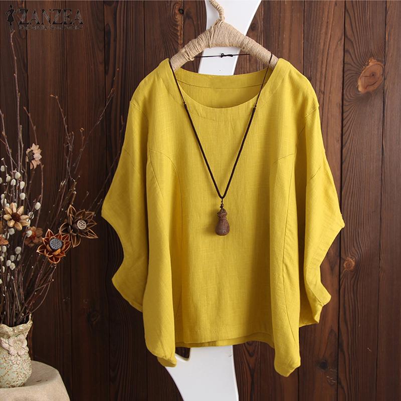 2022 Summer ZANZEA Women Blouse Casual Solid Cotton Shirt Ladies Baggy Blusas Sleeve Work Office Tops Chemise
