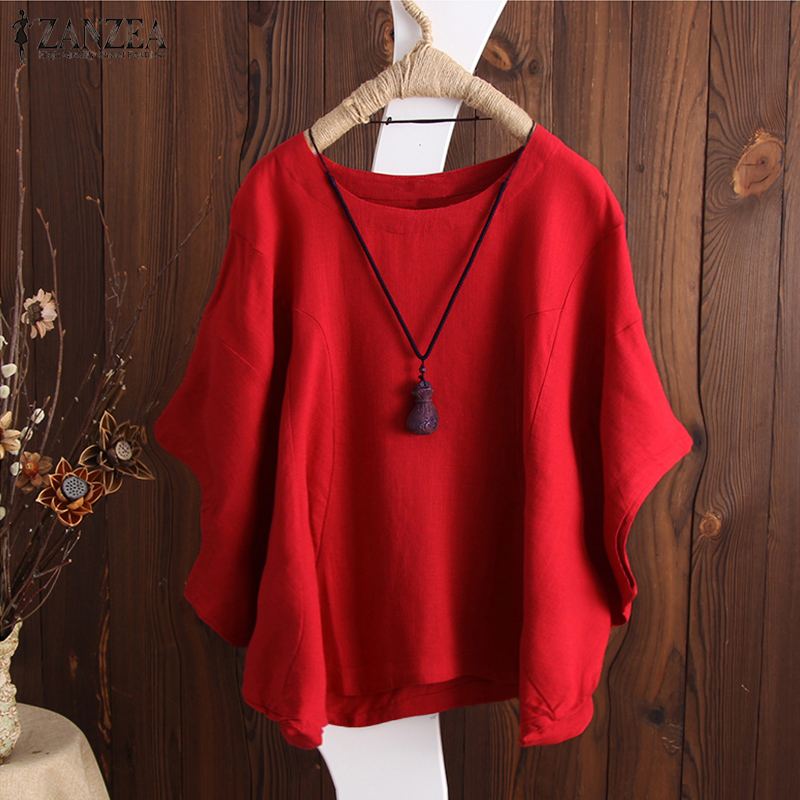 2022 Summer ZANZEA Women Blouse Casual Solid Cotton Shirt Ladies Baggy Blusas Sleeve Work Office Tops Chemise