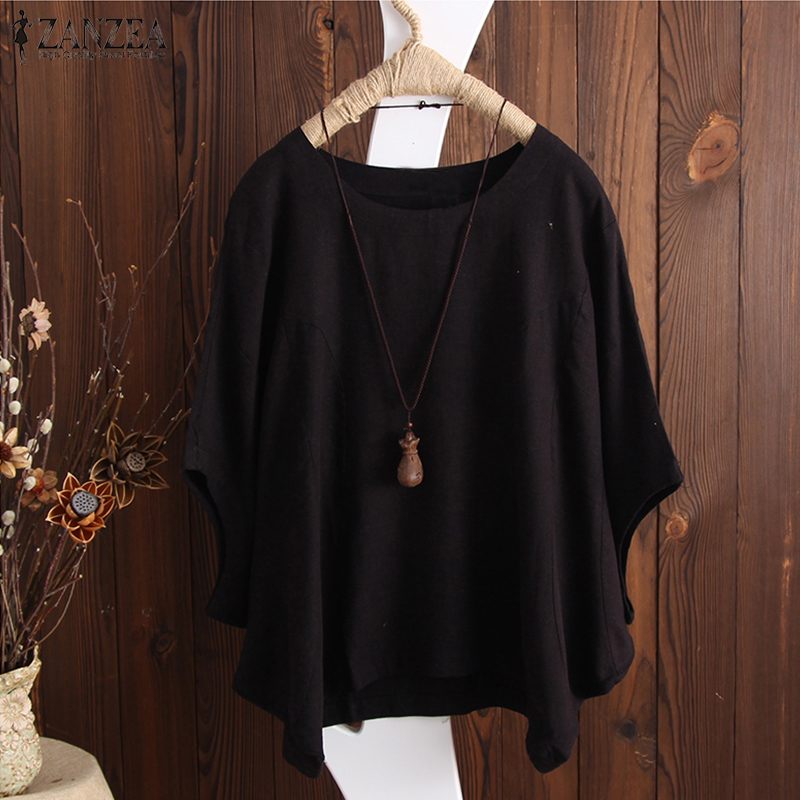 2022 Summer ZANZEA Women Blouse Casual Solid Cotton Shirt Ladies Baggy Blusas Sleeve Work Office Tops Chemise