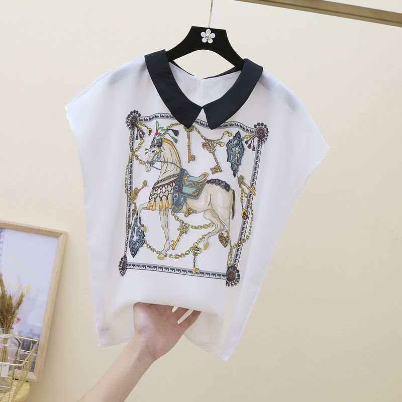 Women's Spring Summer Style Blouses Shirt Women's Elegant Short Sleeve Animal Printed Casual Loose Tops DD9064