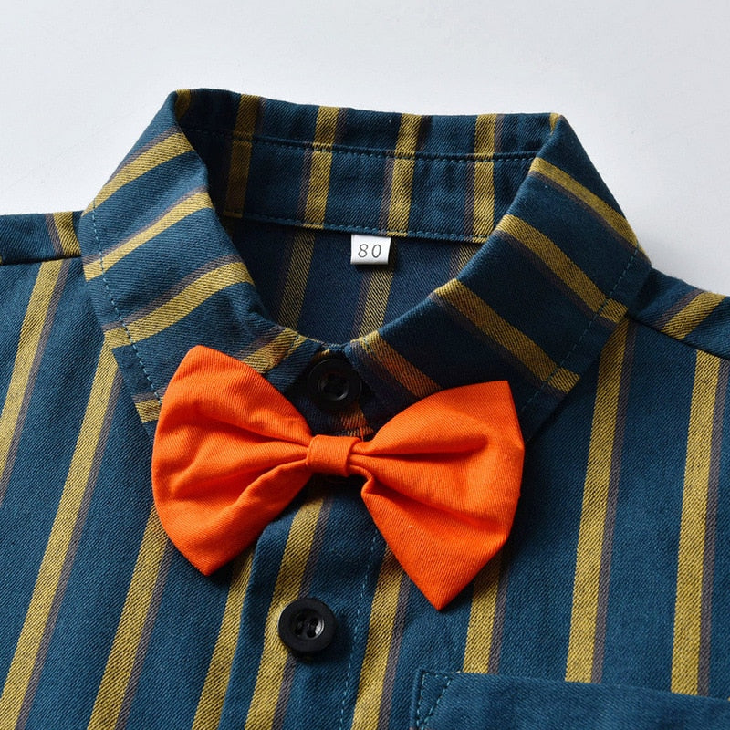 Menoea Boys Gentleman Clothes Sets 2020 Newborn Infant Boy Clothes Striped Shirts Solid Color Shorts Kids Boy Outfits Suits