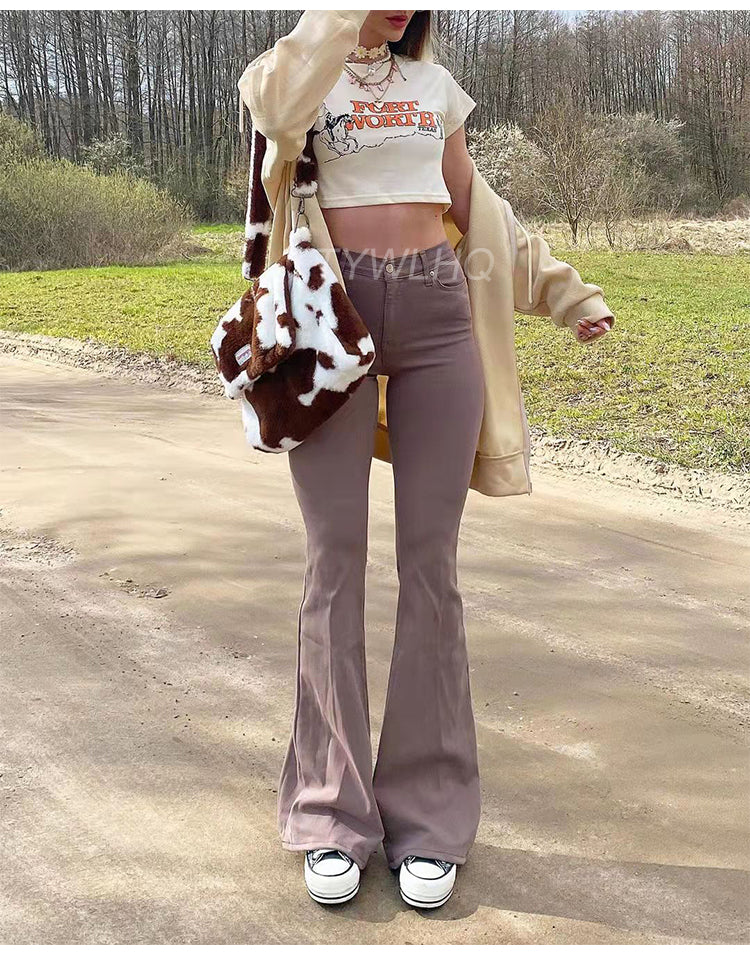 High Waisted stretchy Flared Jeans Women Vintage