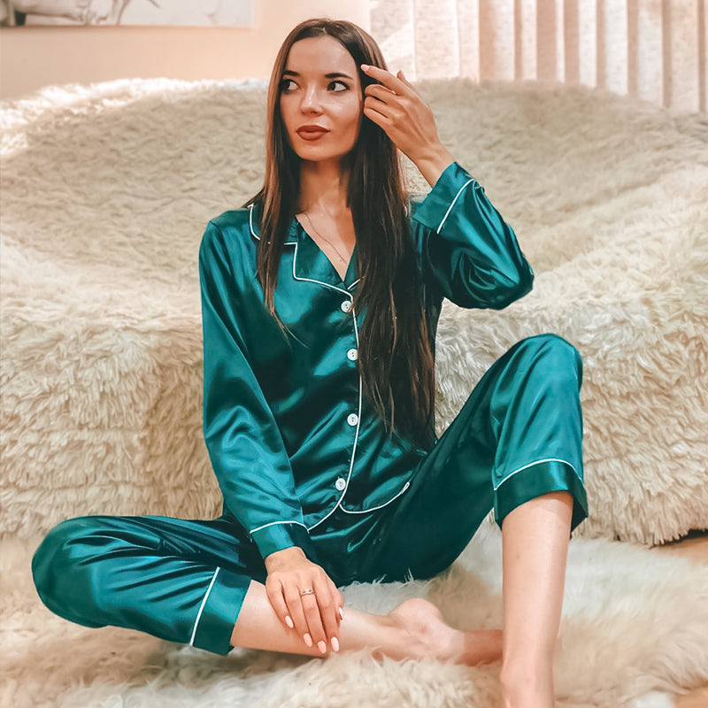 Pink Women's 7 Pieces Pajamas Sets Faux Silk Striped Pyjama Women Sleepwear Spring Summer Autumn Homewear Lounge Home Clothes