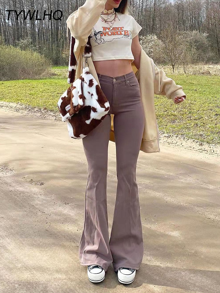 High Waisted stretchy Flared Jeans Women Vintage