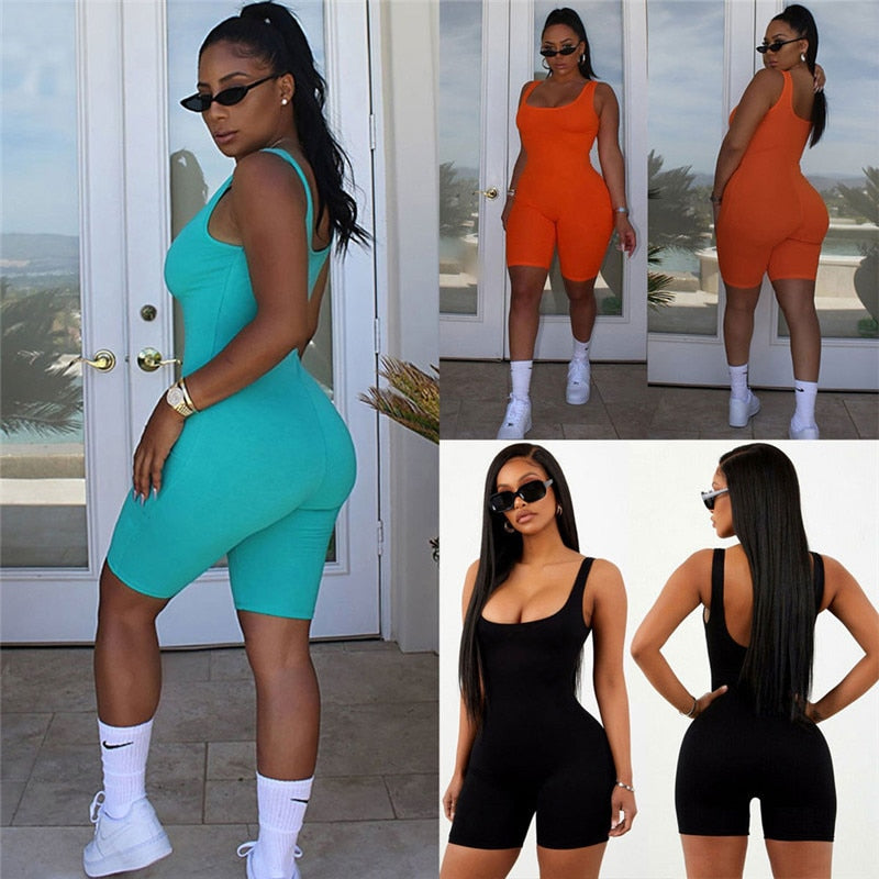 2019 Sexy Women Sleeveless Romper Jumpsuit Bodycon Bodysuit Slim Fit Sports Short Pants Clubwear Backless Biker Shorts Playsuit