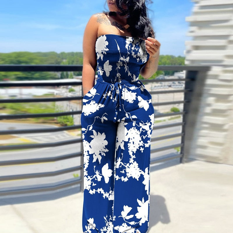 Fashion Dots Print Women Jumpsuit Autumn Sexy Wrap Blouse Pocket Belt Wide-Leg Loose Rompers Casual Sleeveless Lady Playsuits