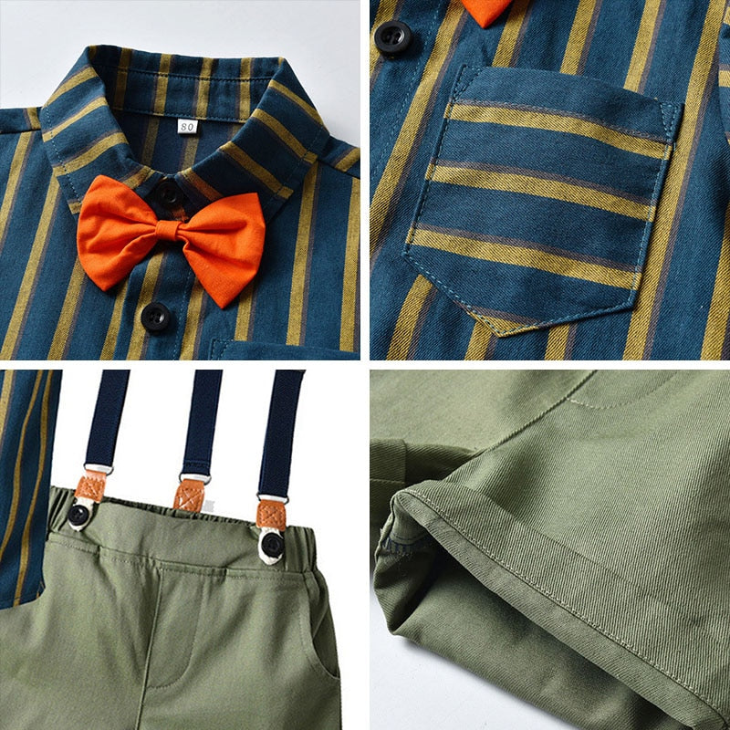 Menoea Boys Gentleman Clothes Sets 2020 Newborn Infant Boy Clothes Striped Shirts Solid Color Shorts Kids Boy Outfits Suits