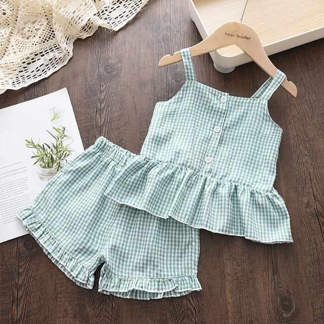 Keelorn Baby Girls New Clothes Suits 2022 Summer Love Plaid Print Toddler Girl Kids Clothes Tshirt Tops Waistband Pants Set 2-6Y