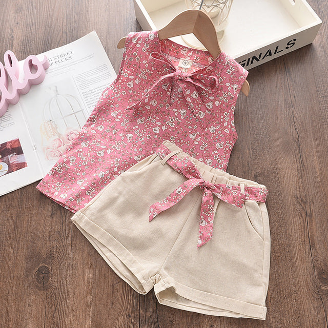 Keelorn Baby Girls New Clothes Suits 2022 Summer Love Plaid Print Toddler Girl Kids Clothes Tshirt Tops Waistband Pants Set 2-6Y