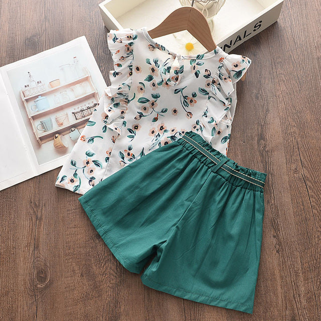 Keelorn Baby Girls New Clothes Suits 2022 Summer Love Plaid Print Toddler Girl Kids Clothes Tshirt Tops Waistband Pants Set 2-6Y