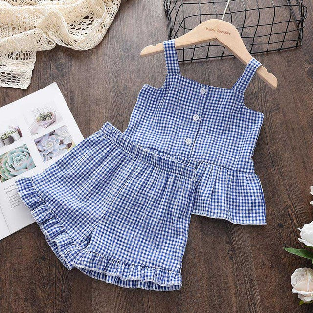 Keelorn Baby Girls New Clothes Suits 2022 Summer Love Plaid Print Toddler Girl Kids Clothes Tshirt Tops Waistband Pants Set 2-6Y