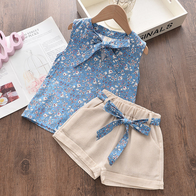 Keelorn Baby Girls New Clothes Suits 2022 Summer Love Plaid Print Toddler Girl Kids Clothes Tshirt Tops Waistband Pants Set 2-6Y