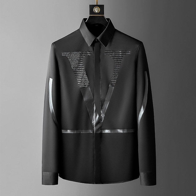 Luxury Crown Rhinestones Men Shirt Long Mouw Slender Social Party Tuxedo