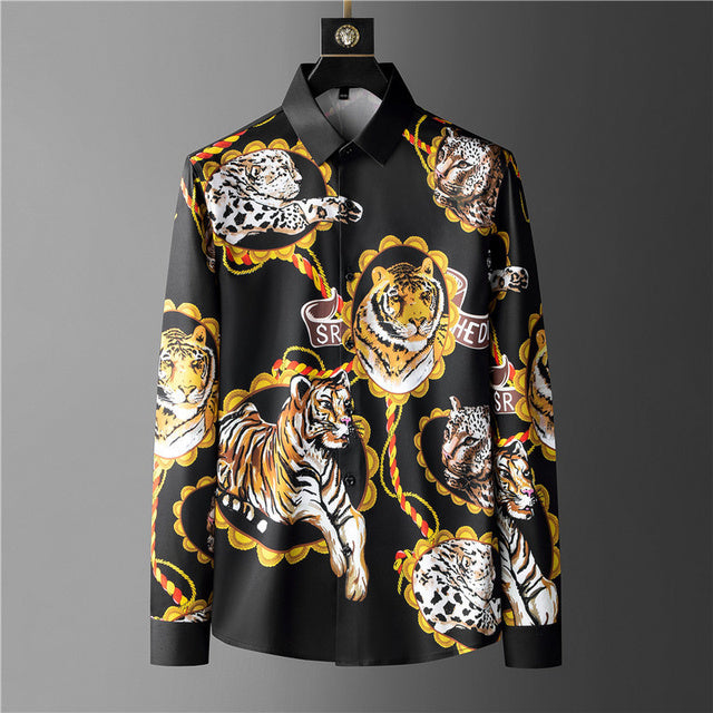 Luxury Crown Rhinestones Men Shirt Long Mouw Slender Social Party Tuxedo