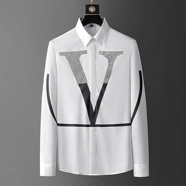 Luxury Crown Rhinestones Men Shirt Long Mouw Slender Social Party Tuxedo