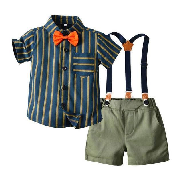 Menoea Boys Gentleman Clothes Sets 2020 Newborn Infant Boy Clothes Striped Shirts Solid Color Shorts Kids Boy Outfits Suits