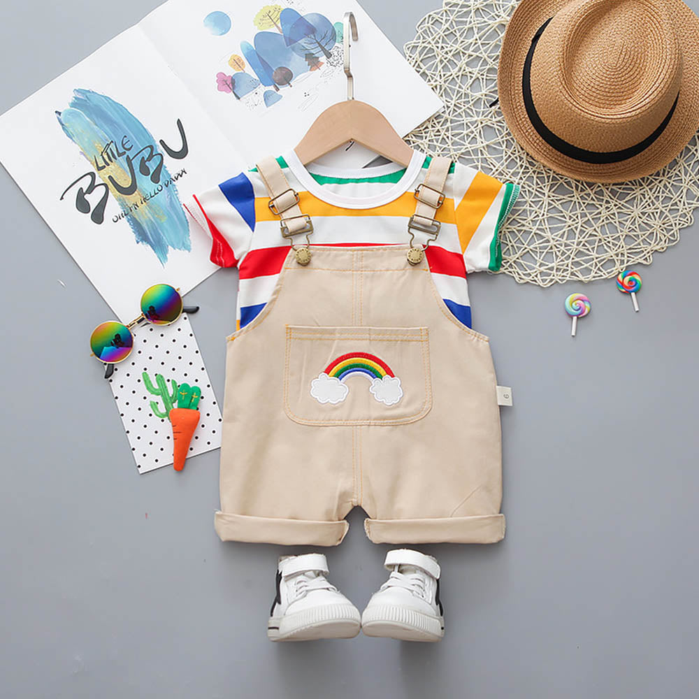 Menoea Kids Clothes Girls Sets Summer Denim Overalls Suit for Baby Boys Clothing Stripes T-Shirt Shorts Suits Children Outfits