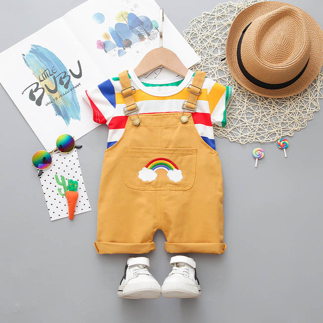 Menoea Kids Clothes Girls Sets Summer Denim Overalls Suit for Baby Boys Clothing Stripes T-Shirt Shorts Suits Children Outfits