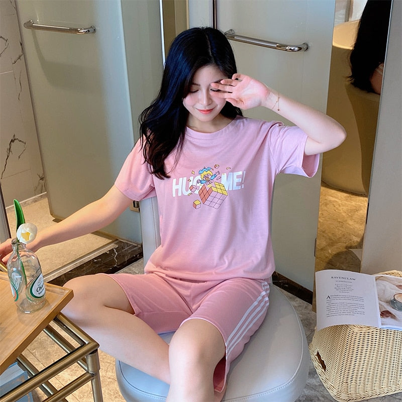pajamas for women summer sets for women 2022 cute pijamas women Round Neck lounge wear sleep tops Shorts