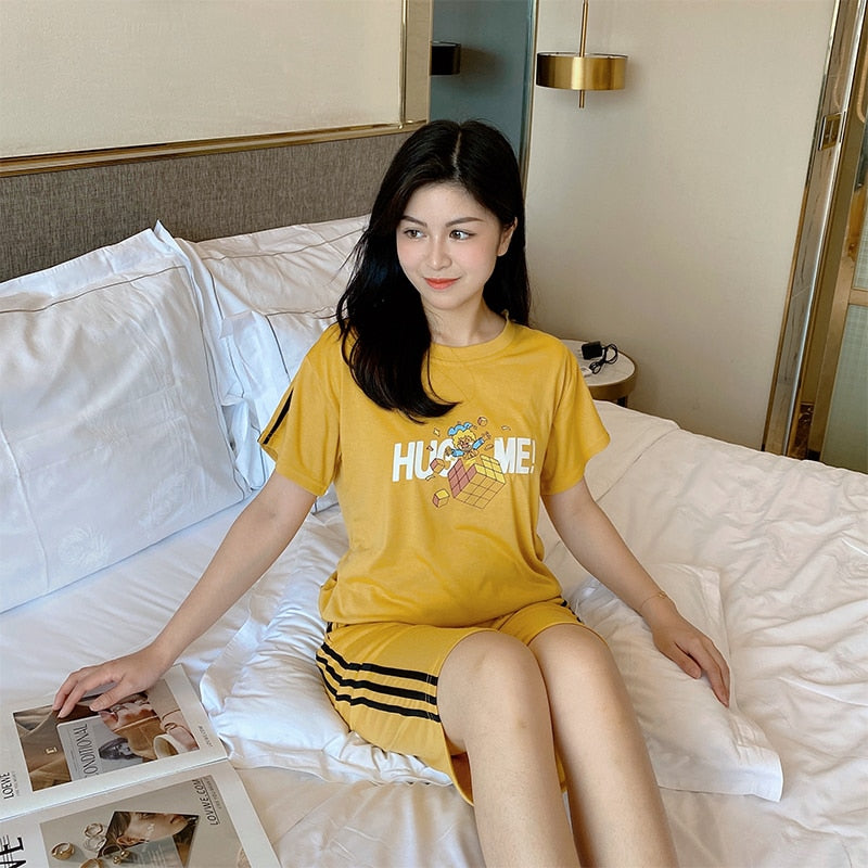 pajamas for women summer sets for women 2022 cute pijamas women Round Neck lounge wear sleep tops Shorts