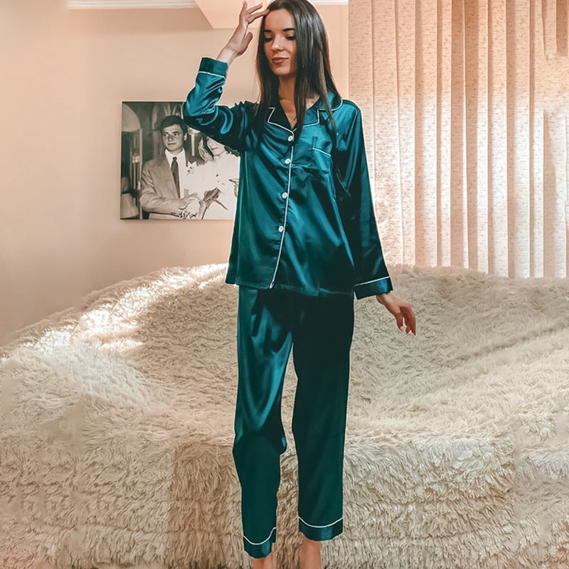 Pink Women's 7 Pieces Pajamas Sets Faux Silk Striped Pyjama Women Sleepwear Spring Summer Autumn Homewear Lounge Home Clothes