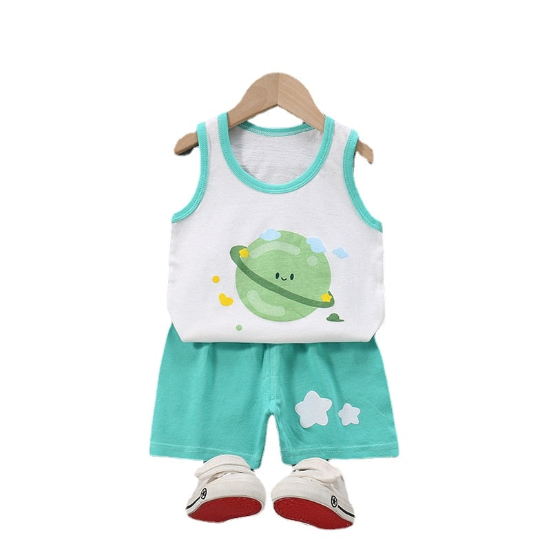 2PCS Kids Baby Boys Pants Set Clothes- Blue