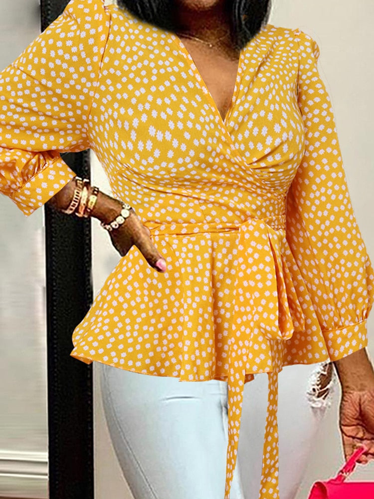 Celmia Women Elegant Blouse 2022 Summer Sexy V-Neck Leopard Print Tunic Shirt Belted Office Fashion Top Ruffles Blusas Femininas
