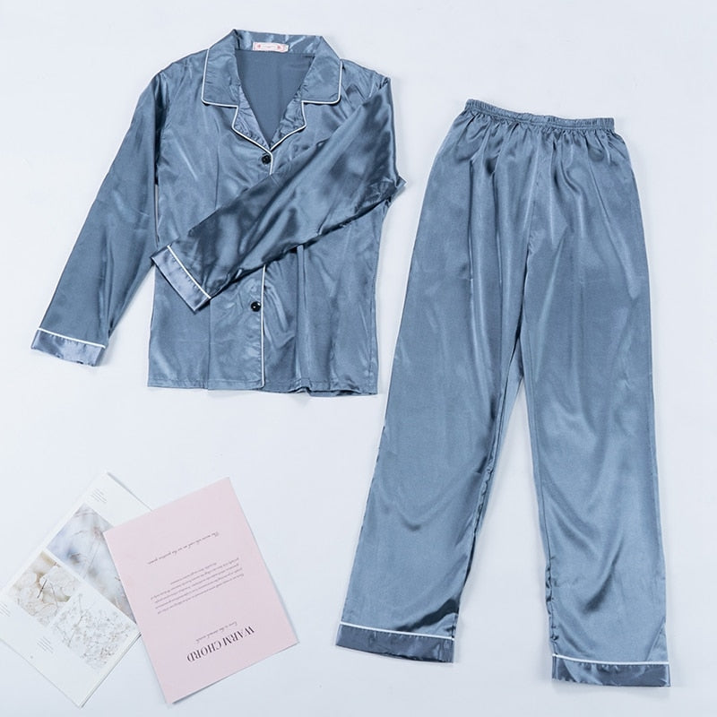 Pink Women's 7 Pieces Pajamas Sets Faux Silk Striped Pyjama Women Sleepwear Spring Summer Autumn Homewear Lounge Home Clothes