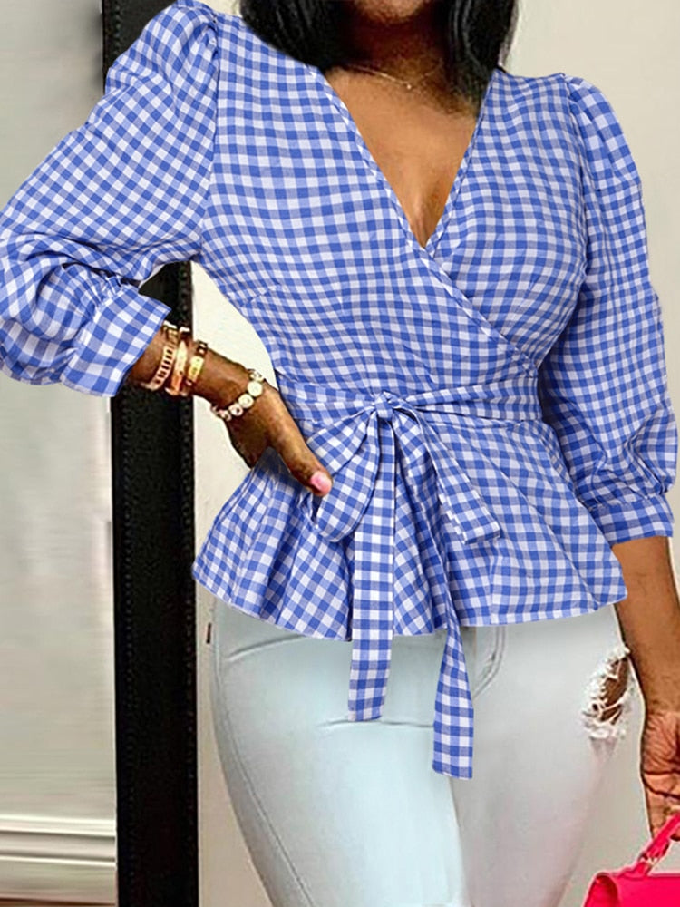 Celmia Women Elegant Blouse 2022 Summer Sexy V-Neck Leopard Print Tunic Shirt Belted Office Fashion Top Ruffles Blusas Femininas