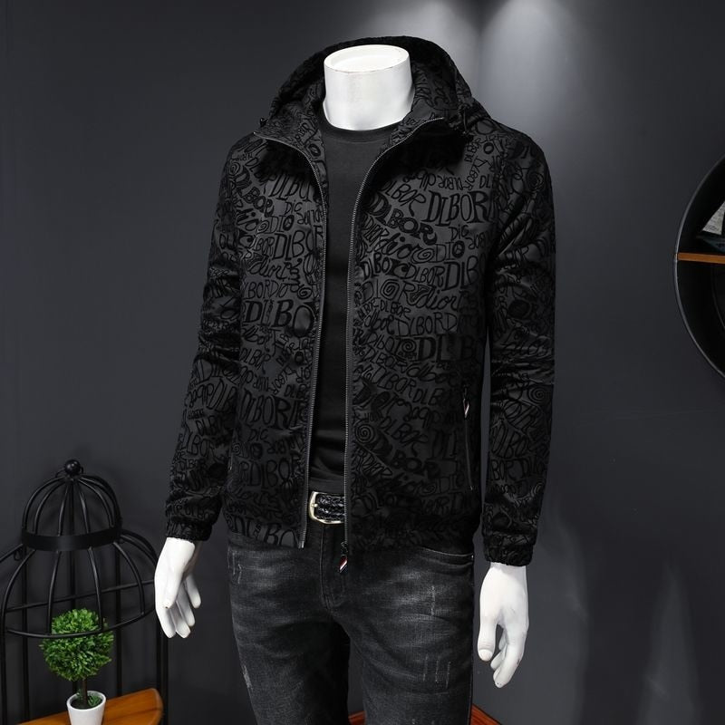 2022 New Hooded Jacket Men's Jacket Trend Brand Fashion Letter Flocking Vintage Bomber Jacket Slim Casual Baseball Jacket Coat