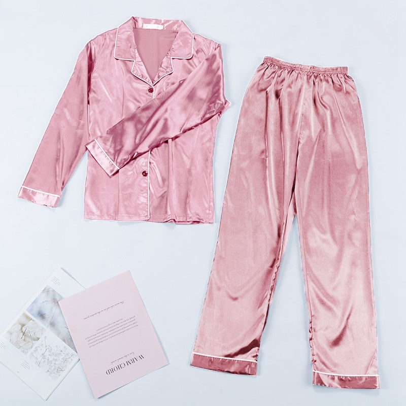 Pink Women's 7 Pieces Pajamas Sets Faux Silk Striped Pyjama Women Sleepwear Spring Summer Autumn Homewear Lounge Home Clothes