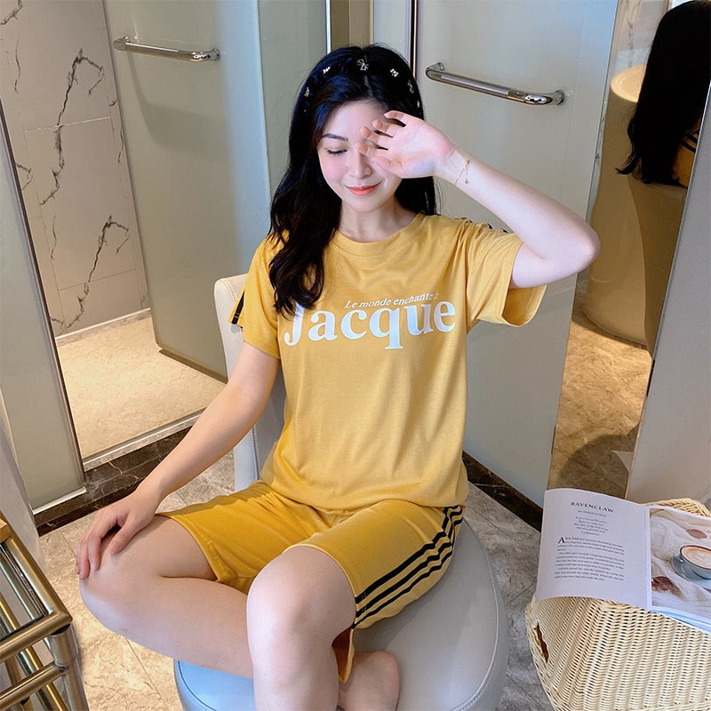 pajamas for women summer sets for women 2022 cute pijamas women Round Neck lounge wear sleep tops Shorts