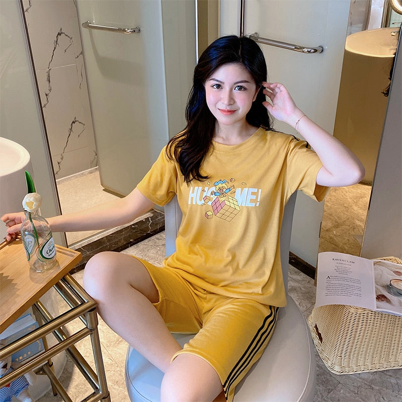 pajamas for women summer sets for women 2022 cute pijamas women Round Neck lounge wear sleep tops Shorts