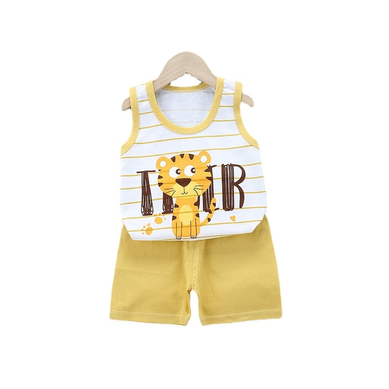 2PCS Kids Baby Boys Pants Set Clothes- Yellow