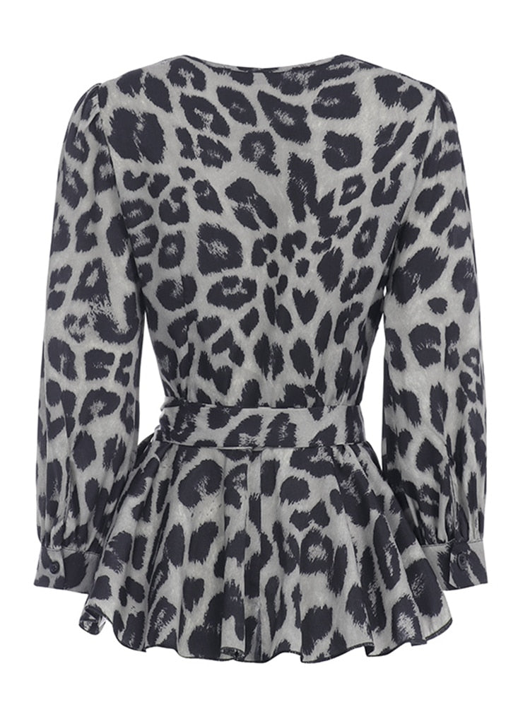 Celmia Women Elegant Blouse 2022 Summer Sexy V-Neck Leopard Print Tunic Shirt Belted Office Fashion Top Ruffles Blusas Femininas