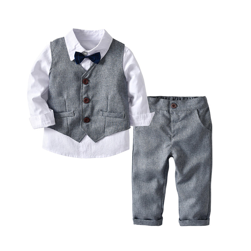 Boys Wedding Suits Kids Clothes Toddler Formal Kids Suit Children&#39;S Wear Grey Vest + Shirt + Trousers Boys Outfit Baby Clothes