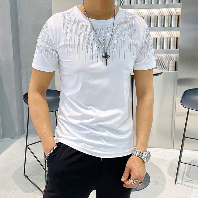 Diamond Tassel T Shirt Men Short Sleeve Streetwear Mens High Quality Summer T-Shirts Slim Fit Casual O-Neck Tee Shirt Homme