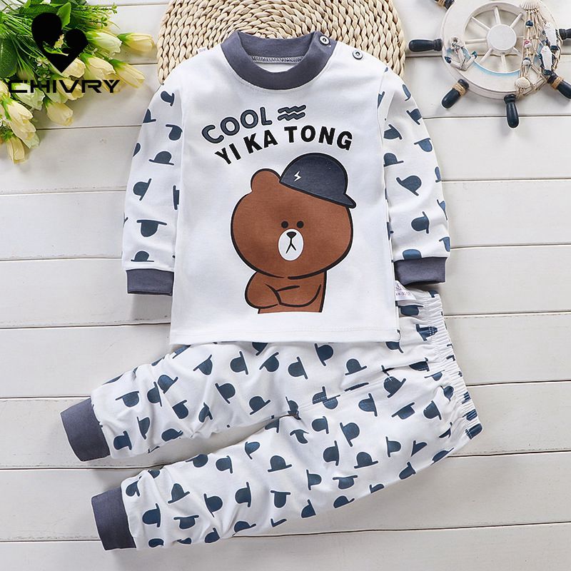 2021 Newborn Kids Boys Girls Pajama Sets Cartoon Long Sleeve Cute T-Shirt Tops with Pants Toddler Baby Autumn Sleeping Clothes