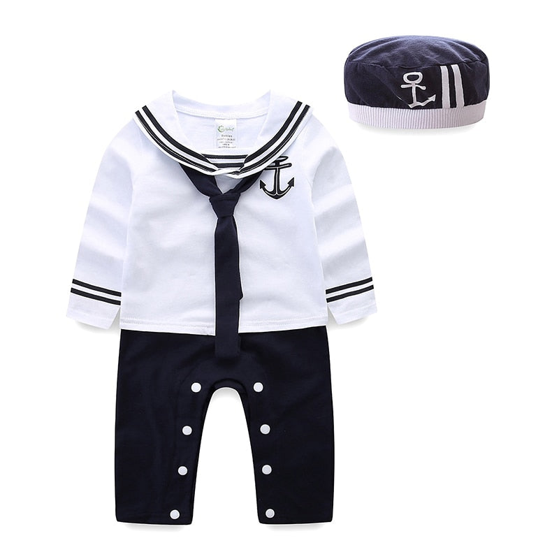 Mudkingdom Baby Boys Rompers Cotton Long Sleeve Sailor Style and Hat 2Pcs Jumpsuit for Kids Clothes Baby Clothing Fashion