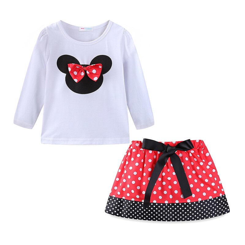 Mudkingdom Little Girls Set Cute Polka Dot Long Sleeve Cotton Tops and Skirt Suit for Girl Outfits Toddler Clothes Spring Autumn