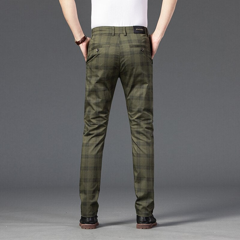 Jeywood Brand New Mens Casual Pants Stretch Stripe Plaid Cotton Skinny Slim Cutting Army Green Office wedding Trousers Male