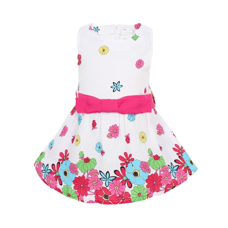 Mudkingdom Summer Girls Dresses Floral Polka Dot Printing Big Bow Sleeveless Dress Little Girl Clothes Kids Fashion Dress Sale