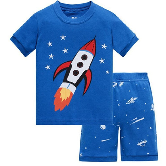 Kids Pajamas Set Summer Children Short Sleeve Sleepwear Rocket Boys Cartoon Pyjamas Clothing Nightwears Set