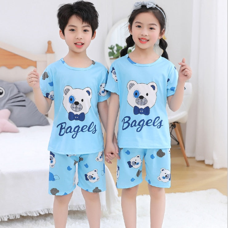 2021 Children Pajamas Set Kids Baby Girl Boys Cartoon Casual Clothing Costume Short Sleeve Children Sleepwear Pajamas Sets