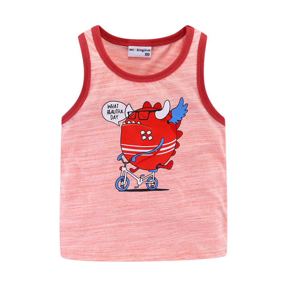 Mudkingdom Summer Boys Outfits Cartoon Sleeveless Casual Tank Tops and Striped Shorts Set for Boys Clothes Cotton Kids Suit